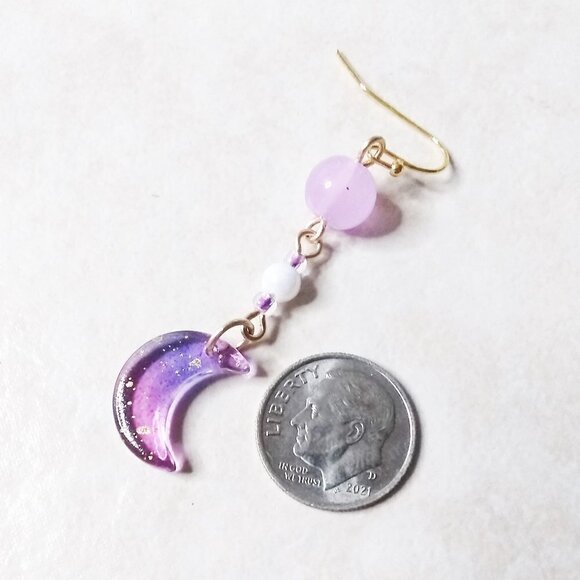 So Dainty & Girly! Lavender & Purple Moon Dangle Earrings! Sweet Spunky Unique - Picture 9 of 9